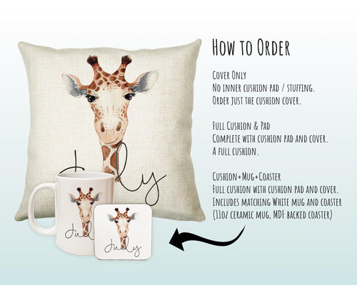 Personalised Giraffe Cushion Gift Printed Name Design - Cushion Throw Pillow Gift For Mum Dad Friend Bedroom Birthday Christmas Gift CS156