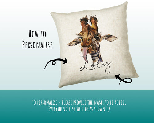 Personalised Giraffe Cushion Gift Printed Name Design - Cushion Throw Pillow Gift For Mum Dad Friend Bedroom Birthday Christmas Gift CS155