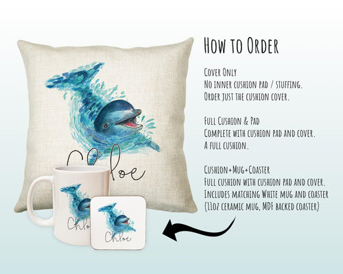 Personalised Dolphin Cushion Gift Printed Name Design Sealife Cushion Throw Pillow Gift For Mum Dad Friend Bedroom Birthday Gift CS150