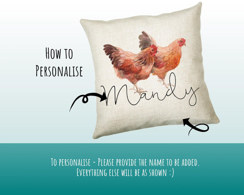 Personalised Chicken Cushion Gift Printed Name Design Farm Bird Cushion Throw Pillow Gift For Mum Dad Friend Bedroom Birthday Gift CS149