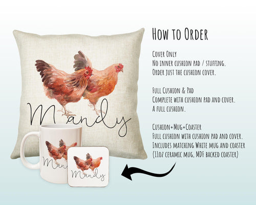 Personalised Chicken Cushion Gift Printed Name Design Farm Bird Cushion Throw Pillow Gift For Mum Dad Friend Bedroom Birthday Gift CS149