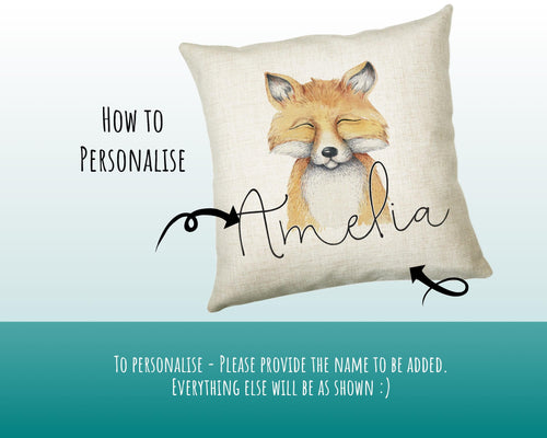 Personalised Fox Cushion Gift Printed Name Design - Cushion Throw Pillow Gift For Boys Nursery Bedroom Birthday Christmas Gift CS030