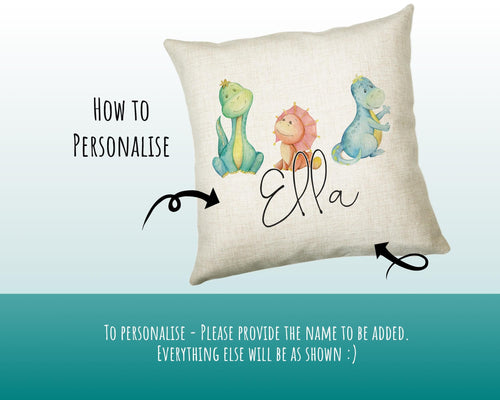 Personalised Dinosaur Cushion Gift Printed Name Design - Cushion Throw Pillow Gift For Boy Girl Kids Bedroom Birthday Christmas Gift CS167