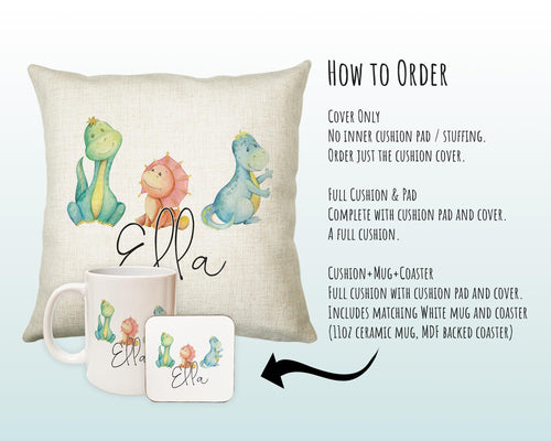 Personalised Dinosaur Cushion Gift Printed Name Design - Cushion Throw Pillow Gift For Boy Girl Kids Bedroom Birthday Christmas Gift CS167