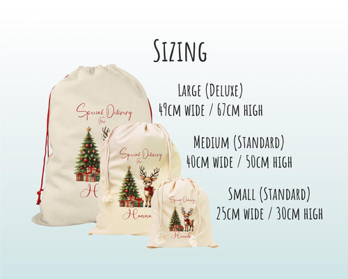 Personalised Christmas Sack - Santa Sack for Kids Presents Xmas Reindeer Tree Design Stocking Christmas Eve Bag Box for Girls & Boys XS017