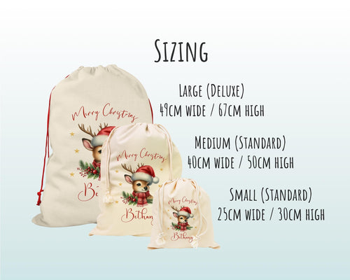 Personalised Christmas Sack - Santa Sack for Kids Presents Xmas Reindeer Santa Design Stocking Christmas Eve Bag Box for Girls & Boys XS013