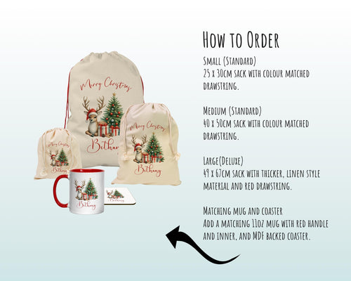Personalised Christmas Sack - Santa Sack for Kids Presents Xmas Reindeer Tree Design Stocking Christmas Eve Bag Box for Girls & Boys XS011