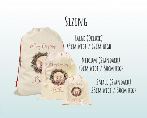 Personalised Christmas Sack - Santa Sack for Kids Presents Xmas Wreath Mouse Design Stocking Christmas Eve Bag Box for Girls & Boys XS010