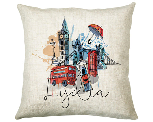 Personalised London City Watercolour Cushion Custom Design Gift Valentines Present - London Landmark Pillow Gift CS313
