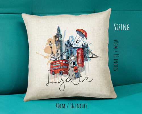 Personalised London City Watercolour Cushion Custom Design Gift Valentines Present - London Landmark Pillow Gift CS313