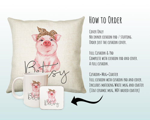 Personalised Hipster Pig Cushion Gift Printed Name Design - Cushion Throw Pillow Gift For Mum Friend Bedroom Birthday Christmas Gift CS143