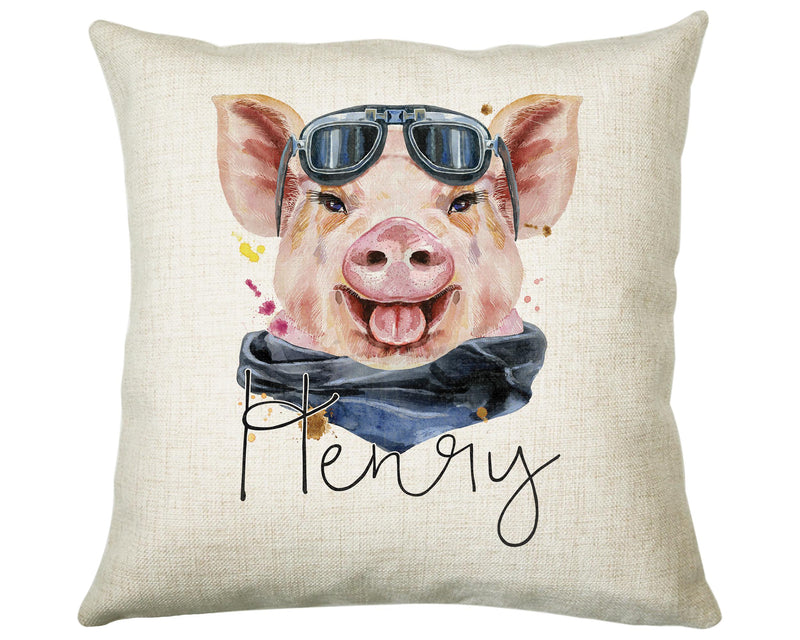 Personalised Hipster Pig Cushion Gift Printed Name Design - Cushion Throw Pillow Gift For Mum Friend Bedroom Birthday Christmas Gift CS141