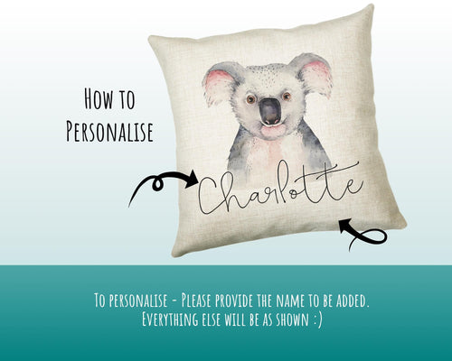 Personalised Koala Bear Cushion Gift Printed Name Design - Cushion Throw Pillow Gift For Boys Nursery Bedroom Birthday Christmas Gift CS029