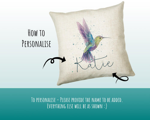 Personalised Humming bird Cushion Gift Printed Name Design - Cushion Throw Pillow Gift For Nursery Bedroom Birthday Christmas Gift CS392