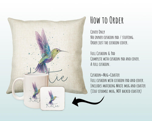 Personalised Humming bird Cushion Gift Printed Name Design - Cushion Throw Pillow Gift For Nursery Bedroom Birthday Christmas Gift CS392