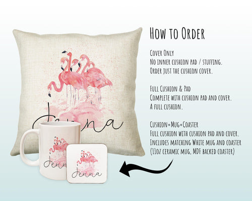 Personalised Pink Flamingo Cushion Gift Printed Name Design - Cushion Throw Pillow Gift For Mum Dad Friend Bedroom Birthday Christmas CS091