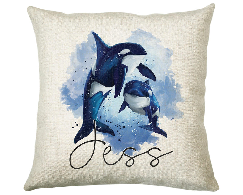 Personalised Orca Killer Whale Cushion Gift Printed Name Design - Cushion Throw Pillow Gift For Mum Dad Friend Bedroom Birthday Gift CS088