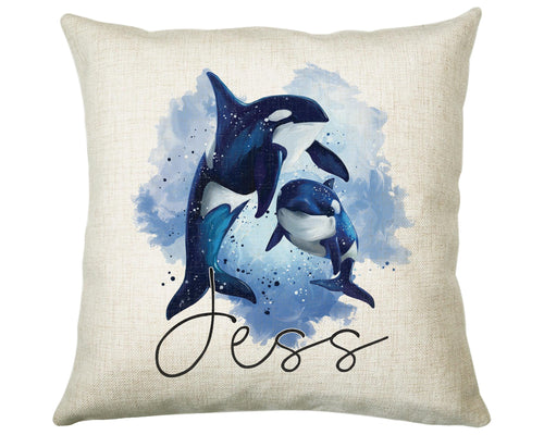 Personalised Orca Killer Whale Cushion Gift Printed Name Design - Cushion Throw Pillow Gift For Mum Dad Friend Bedroom Birthday Gift CS088