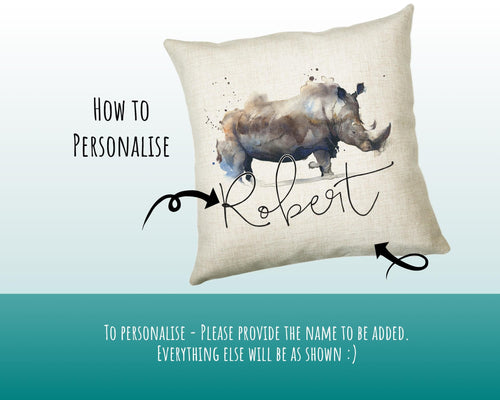Personalised Rhino Cushion Gift Printed Name Design - Cushion Throw Pillow Gift For Mum Dad Friend Bedroom Birthday Christmas Gift CS085