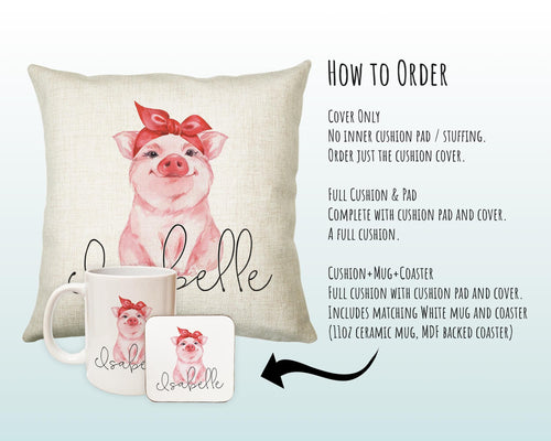 Personalised Piglet Pig Cushion Gift Printed Name Design - Cushion Throw Pillow Gift For Mum Friend Bedroom Birthday Christmas Gift CS067