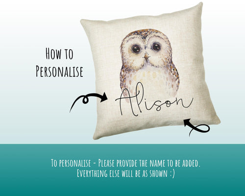 Personalised Owl Cushion Gift Printed Name Design - Cushion Throw Pillow Gift For Boys Nursery Bedroom Birthday Christmas Gift CS033