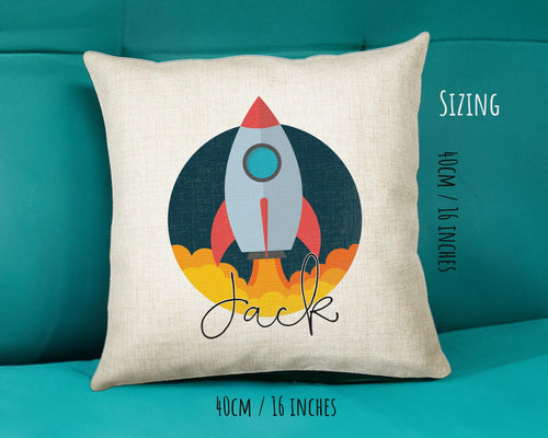 Personalised Space Rocket Cushion Gift Printed Name Design Cushion Throw Pillow Gift For Boys Nursery Bedroom Birthday Christmas Gift CS011