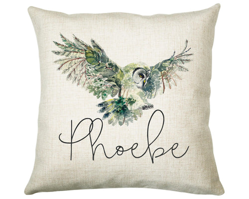 Personalised Owl Leaf Cushion Gift Printed Name Design - Cushion Throw Pillow Gift For Boys Nursery Bedroom Birthday Christmas Gift CS394