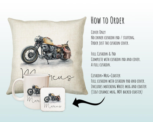 Personalised Motorbike Cushion Gift Printed Name Design - Cushion Throw Pillow Gift For Motorcyclist Gift CS312