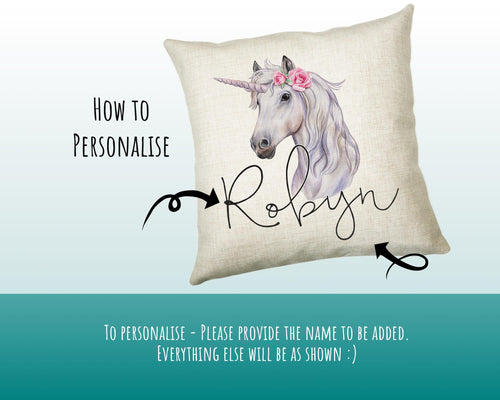 Personalised Unicorn Cushion Gift Printed Name Design - Cushion Throw Pillow Gift For Girls Nursery Bedroom Birthday Christmas Gift CS050