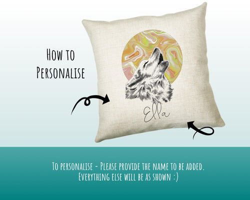 Personalised Wolf Cushion Gift Printed Name Design Howling Wolf Cushion Throw Pillow Gift For Mum Dad Friend Bedroom Birthday Gift CS405