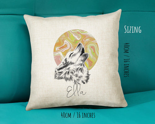 Personalised Wolf Cushion Gift Printed Name Design Howling Wolf Cushion Throw Pillow Gift For Mum Dad Friend Bedroom Birthday Gift CS405