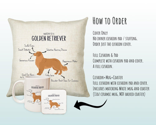 Anatomy of a Golden Retriever Funny Gift For Him Or Her Cushion Pillow Bedroom Decor CS410