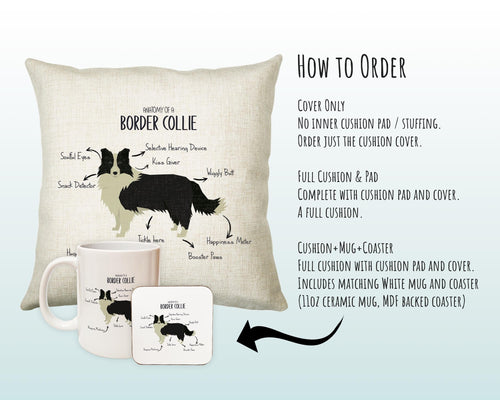 Anatomy of a Border Collie Funny Gift For Him Or Her Cushion Pillow Bedroom Decor CS378