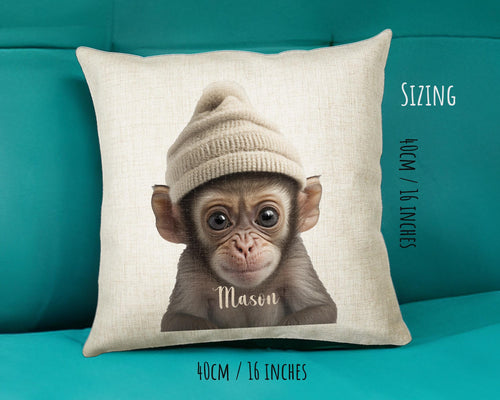 Birthday Gift For Boy Baby Monkey Cushion Gift Printed Name Design Cushion Throw Pillow Gift For Boys Nursery Bedroom Animal Gift CS540