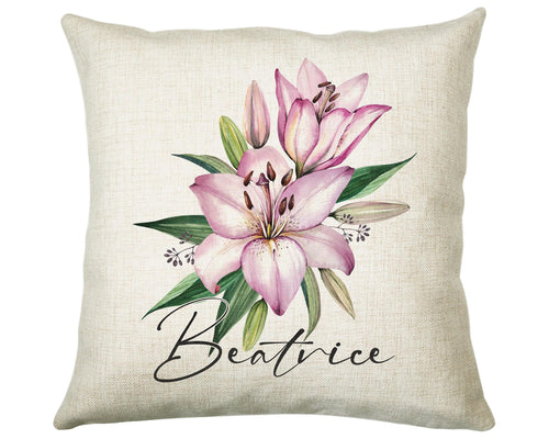 Personalised  Lily Flowers Cushion Gift Printed Name Design - Cushion Throw Pillow Gift For Sitting Room Bedroom Birthday Gift CS491