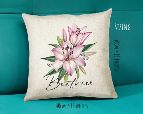 Personalised  Lily Flowers Cushion Gift Printed Name Design - Cushion Throw Pillow Gift For Sitting Room Bedroom Birthday Gift CS491