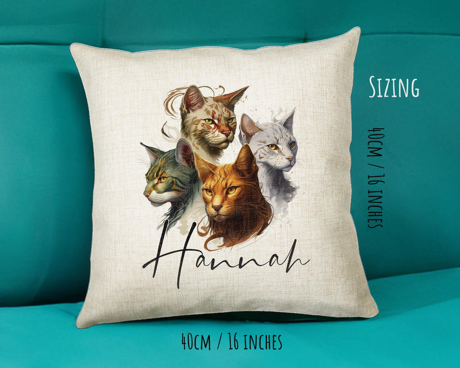 Cat Gift For Cat Lovers - Personalised Cushion with Name - Cat Themed Gift for Cat Owner - Gift for Girls - Watercolour Warrior CS547