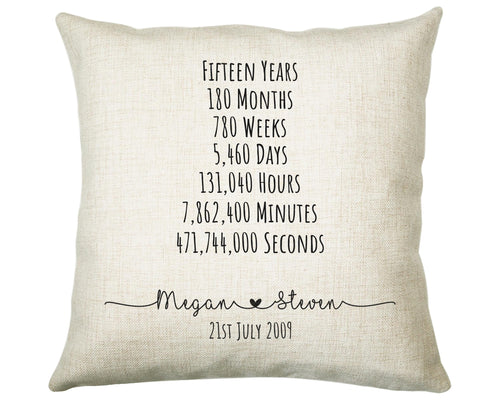 Personalised 15th Anniversary Cotton Gift Cushion Fifteen Years Custom Design Gift Valentines Present - Wedding Cushion Pillow Gift CS554
