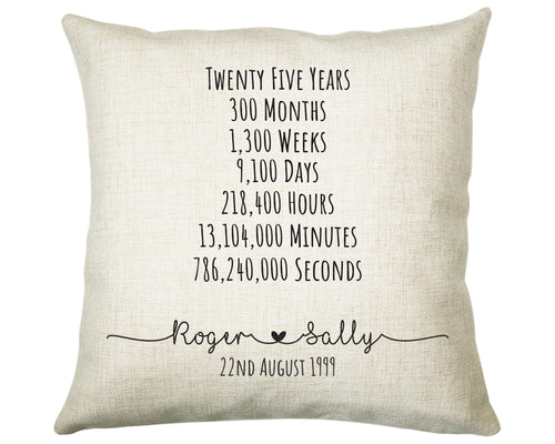 Personalised 25th Anniversary Cotton Gift Cushion Twenty Five Years Custom Design Gift Valentines Present Wedding Cushion Pillow Gift CS555