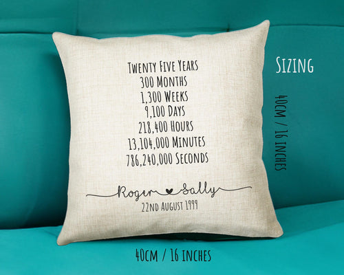 Personalised 25th Anniversary Cotton Gift Cushion Twenty Five Years Custom Design Gift Valentines Present Wedding Cushion Pillow Gift CS555