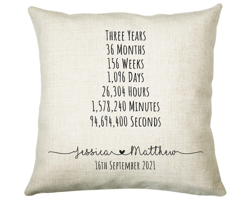 Personalised 3rd Anniversary Cotton Gift Cushion Three Years Custom Design Gift Valentines Present - Wedding Cushion Pillow Gift CS468