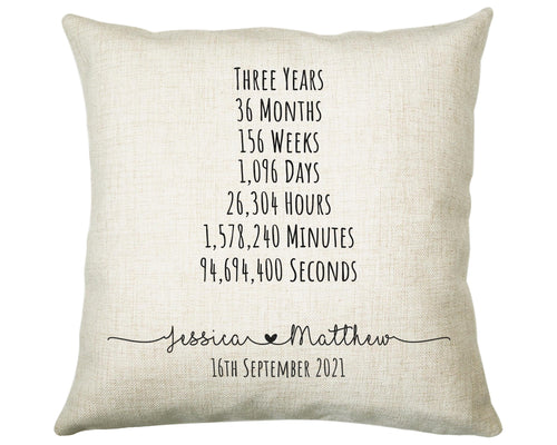 Personalised 3rd Anniversary Cotton Gift Cushion Three Years Custom Design Gift Valentines Present - Wedding Cushion Pillow Gift CS468