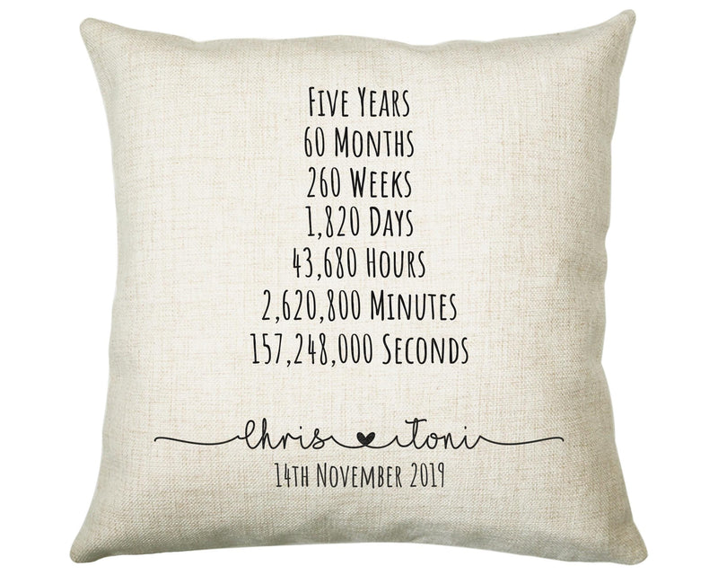 Personalised 5th Anniversary Cotton Gift Cushion Five Years Custom Design Gift Valentines Present - Wedding Cushion Pillow Gift CS470