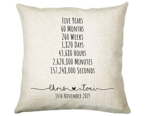 Personalised 5th Anniversary Cotton Gift Cushion Five Years Custom Design Gift Valentines Present - Wedding Cushion Pillow Gift CS470