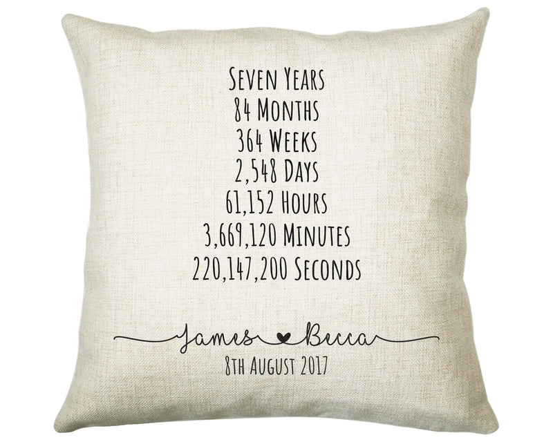 Personalised 7th Anniversary Cotton Gift Cushion Seven Years Custom Design Gift Valentines Present - Wedding Cushion Pillow Gift CS551