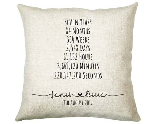Personalised 7th Anniversary Cotton Gift Cushion Seven Years Custom Design Gift Valentines Present - Wedding Cushion Pillow Gift CS551