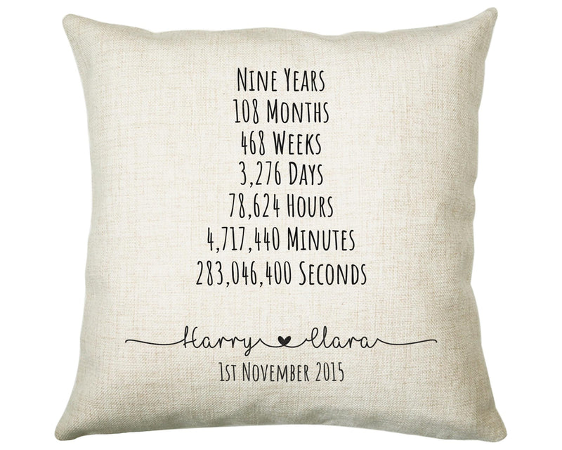 Personalised 9th Anniversary Cotton Gift Cushion Nine Years Custom Design Gift Valentines Present - Wedding Cushion Pillow Gift CS553