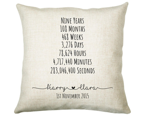 Personalised 9th Anniversary Cotton Gift Cushion Nine Years Custom Design Gift Valentines Present - Wedding Cushion Pillow Gift CS553