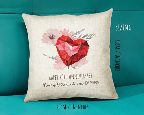 Personalised 40th Ruby Anniversary Gift Cushion 40 Years Custom Design Gift Valentines Present - Wedding Cushion Pillow Gift STC0095