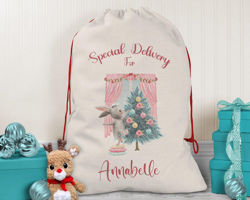 Personalised Christmas Sack - Santa Sack for Kids Presents Xmas Bunny Tree Design Stocking Christmas Eve Bag Box for Girls & Boys XS002